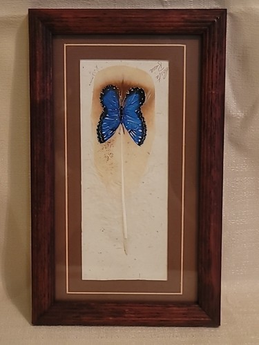 2 Vintage Costa Rica Gemälde auf Feder gerahmt signiert Kolibri & Schmetterling - Bild 6 von 22