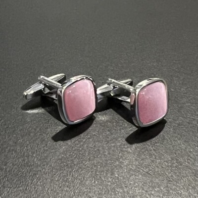 Pink Stone Square Cufflinks For Men Birthday Wedding Gift In Box