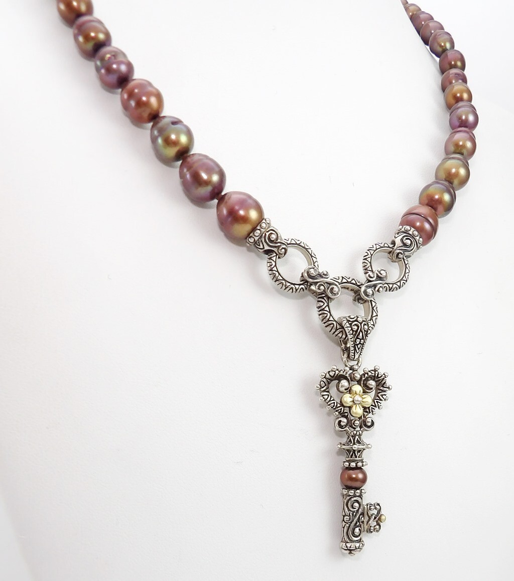 Barbara Bixby Bronze Pearl Sterling Silver & 18K Gold Necklace Key