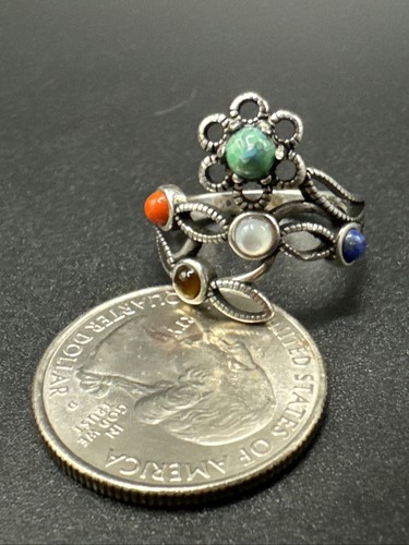 New Condition Sterling Silver Multi Gemstone Flower Vine Ring 925 Size 7 - Picture 5 of 6