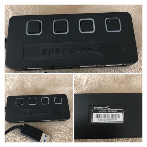 $20 SABRENT HB-UM43 4-PORT USB 3.0 HUB WITH POWER SWITCHES (BLACK) - W/O ISSUES!
