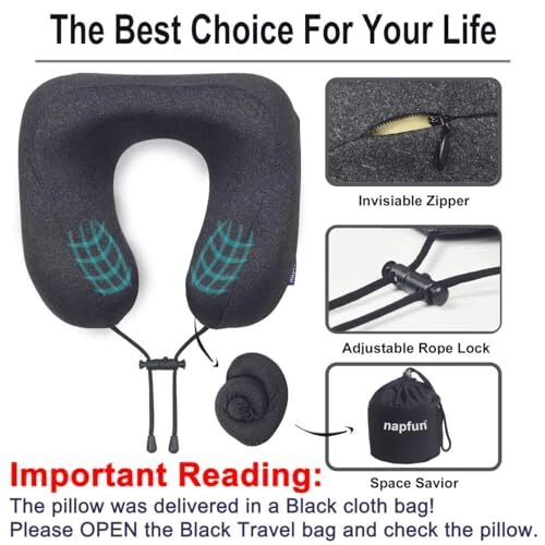 Comfortable Black Travel Pillow for Trips - Single Pack  