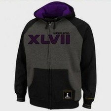 NFL TEAM APPAREL Super Bowl XLVII Grey Black Ful Zip Fleece Hoodie NEW Mens Sz M
