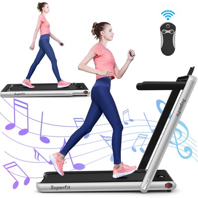 2 in 1 Folding Treadmill 2.25HP Running Machine w/ Dual Display Silver
