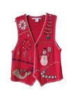 VICTORIA JONES WOMEN'S RED BEADED CHRISTMAS VEST SNOWMAN  XL VGUC