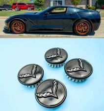 NEW Set of 4 Black  Wheel Center Cap For C7 Black Flags Corvette 68mm 2.7"