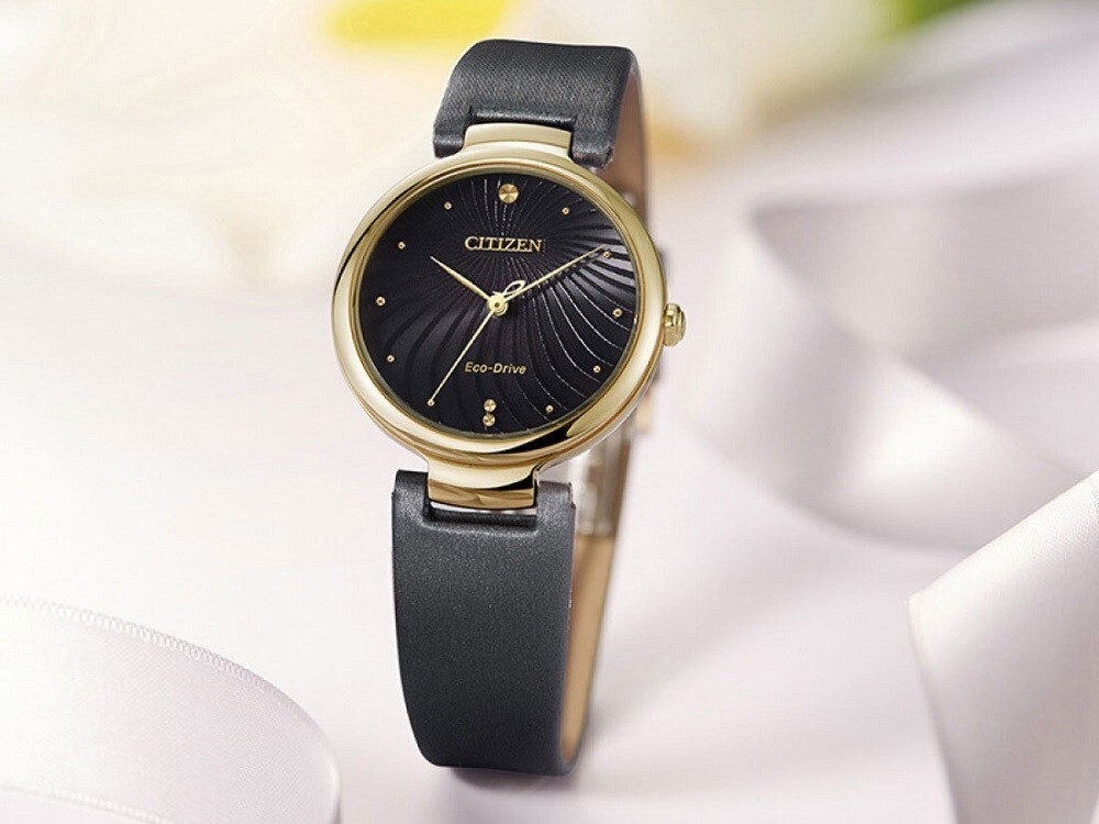 Citizen Eco-Drive EM0853-14H Black Analog Rose Gold Case Grey