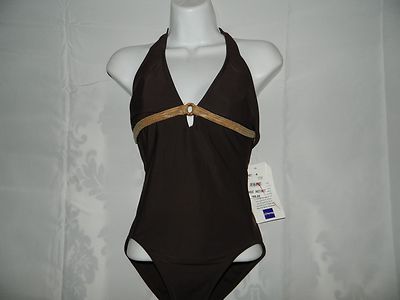 Size Beach Native Leather look Trim Brown Swimsuit Bathing Suit NWT 