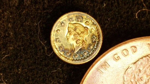MINIATURE COIN 1849 ONE DOLLAR LIBERTY HEAD GOLD PLATE over STERLING SILVER