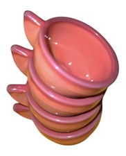 Set 4 Akro Agate Orange Pumpkin Slag Glass Small Concentric Ring Tiny Tea Cups