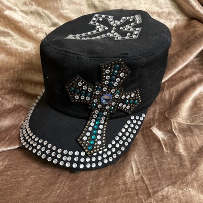 Premium ladies Distressed cotton hat rhinestones embellished  display picture 1