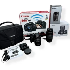 Canon EOS Rebel T6 1300D DSLR Kit 18MP w/ 18-55mm 75-300mm Lenses Case BUNDLE