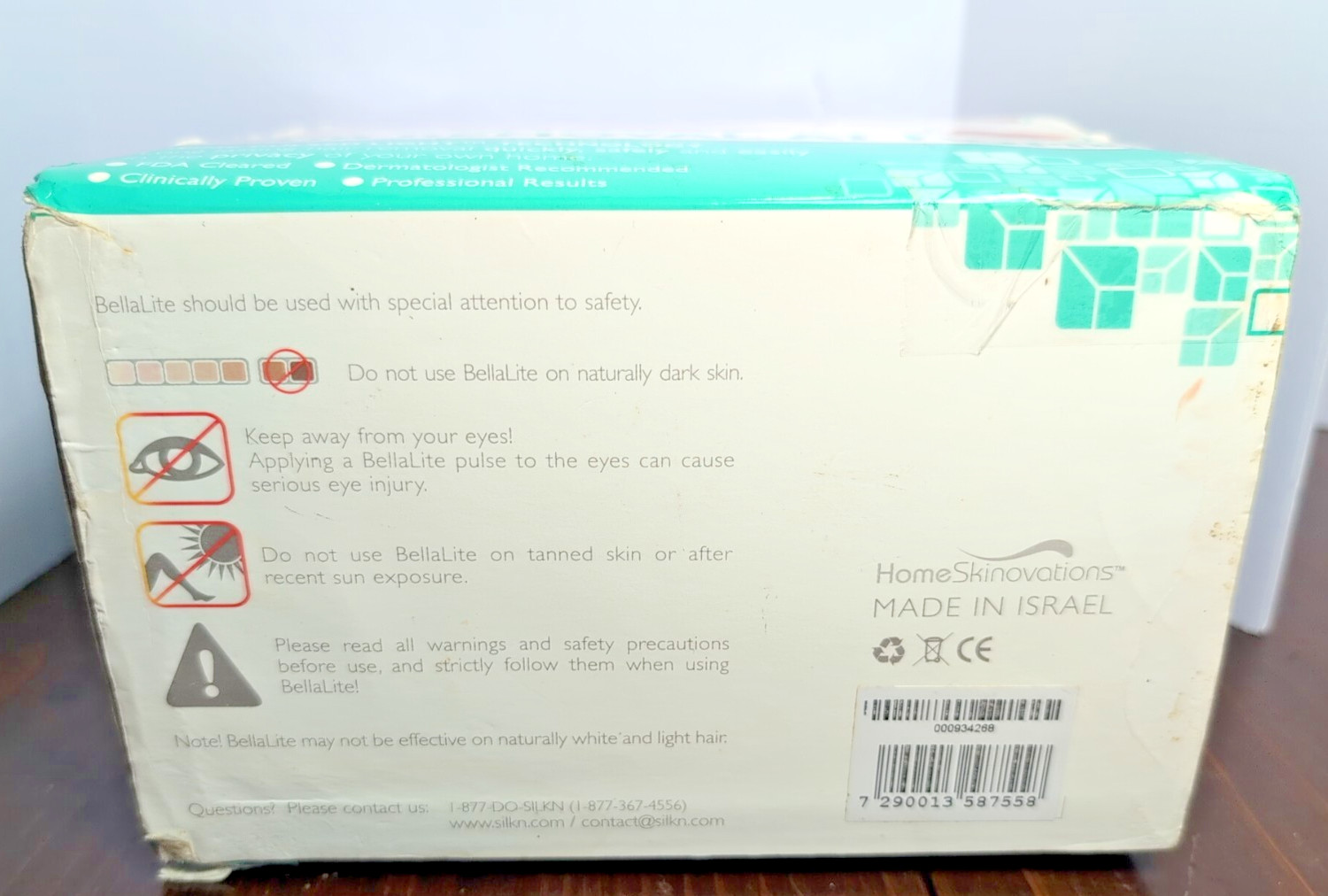 BellaLite by Silk'n At Home Light Hair Removal Kit With 2 Lamps Instructions Box