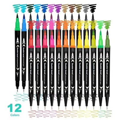 12pcs Double Ended Art Marker Pens Set for Artists Fine And Brush Coloring Rando