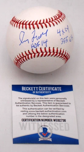 GREG MADDUX HOF 14 4XCY 355 WS SIGNED STAT BASEBALL AUTOGRAPH BECKETT AUTHENTIC.