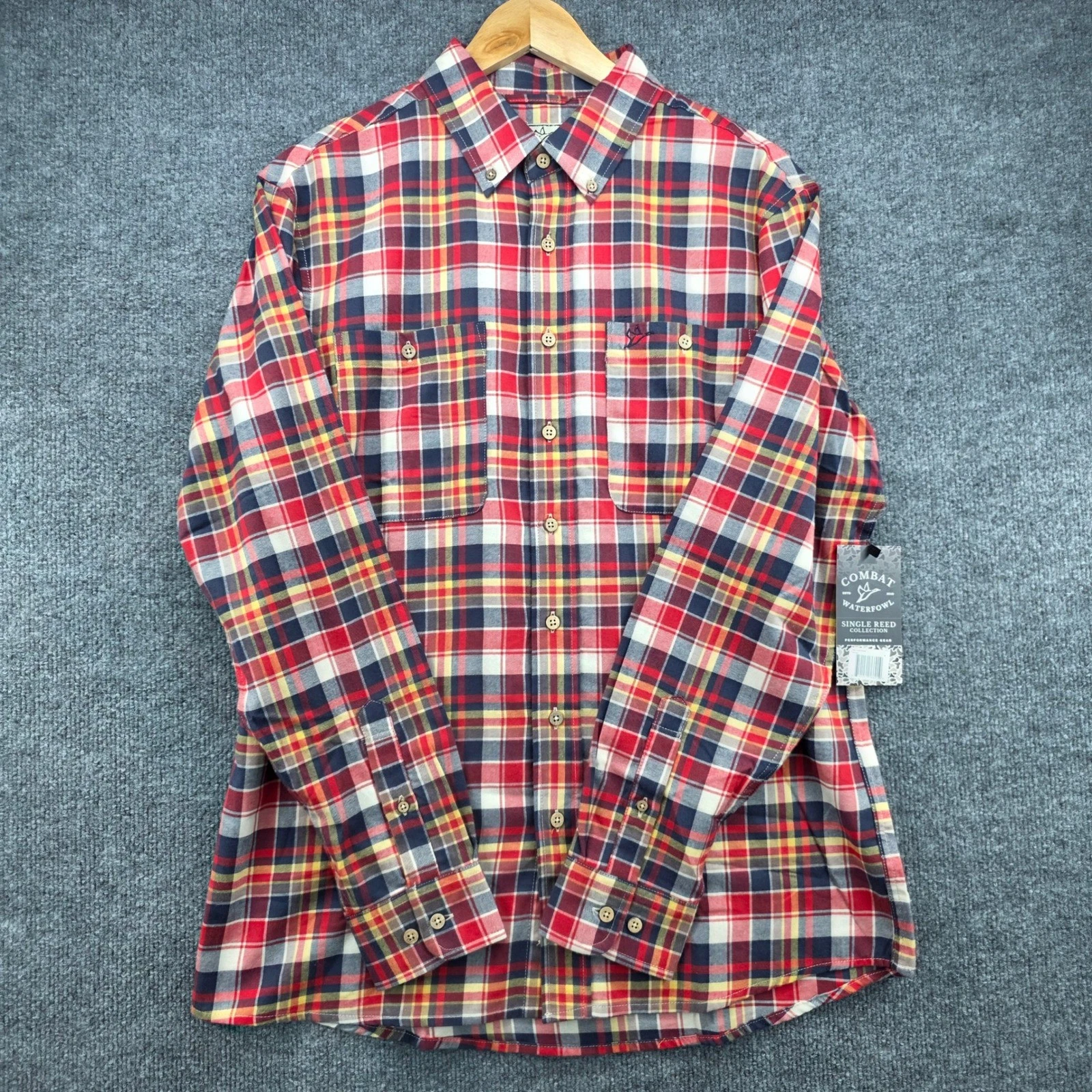 Combat Waterfowl Base Camp Flannel Shirt Mens Medium Ranger Red Plaid NWT