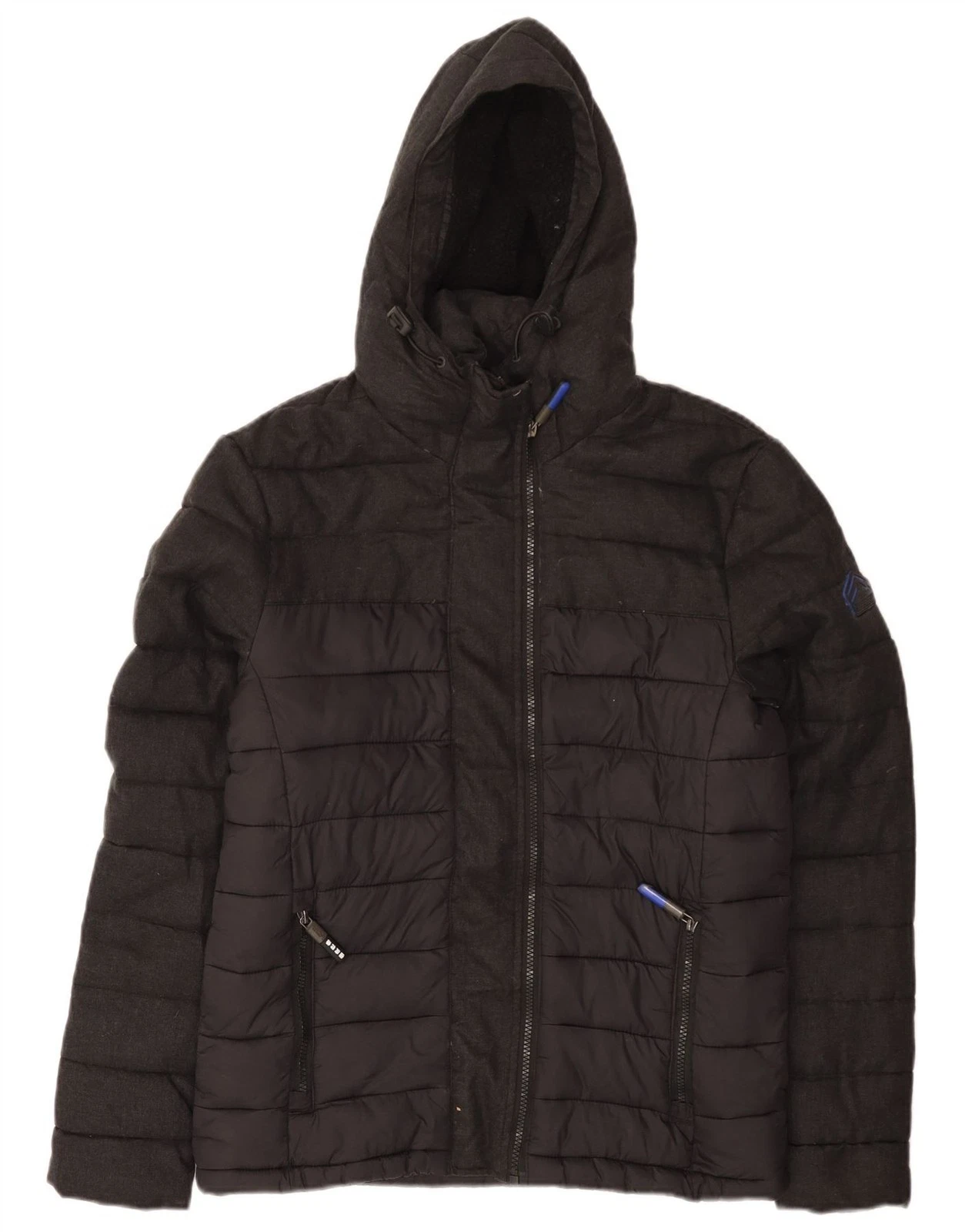 Superdry Mens Hooded Padded Jacket UK 38 Medium Grey Nylon BK29