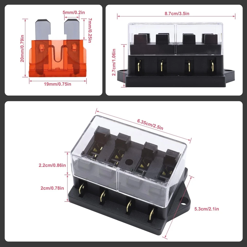 4 Voies Standard Boîte à FusiblesBoîte à Fusibles de Voiture12V / 24V / 32V /... - Photo 3/4