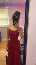 laced red prom dress, size 6 - comfortably fits size 0/2, adjustable back straps