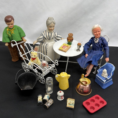 Dollhouse Lot CACO Grandmother Maid Ari Rubber Boy  Kitchen Accessories Table +