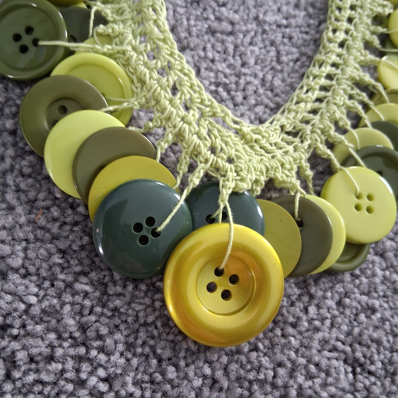 Handmade Crocheted Button Statement Necklace - Gr… - image 3