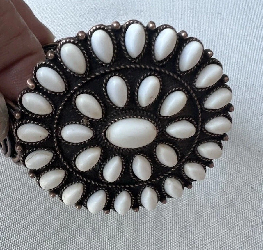 2 pulseiras estilo punho contas de cobre tom prata e cor turquesa contas brancas - Imagem 3 de 4