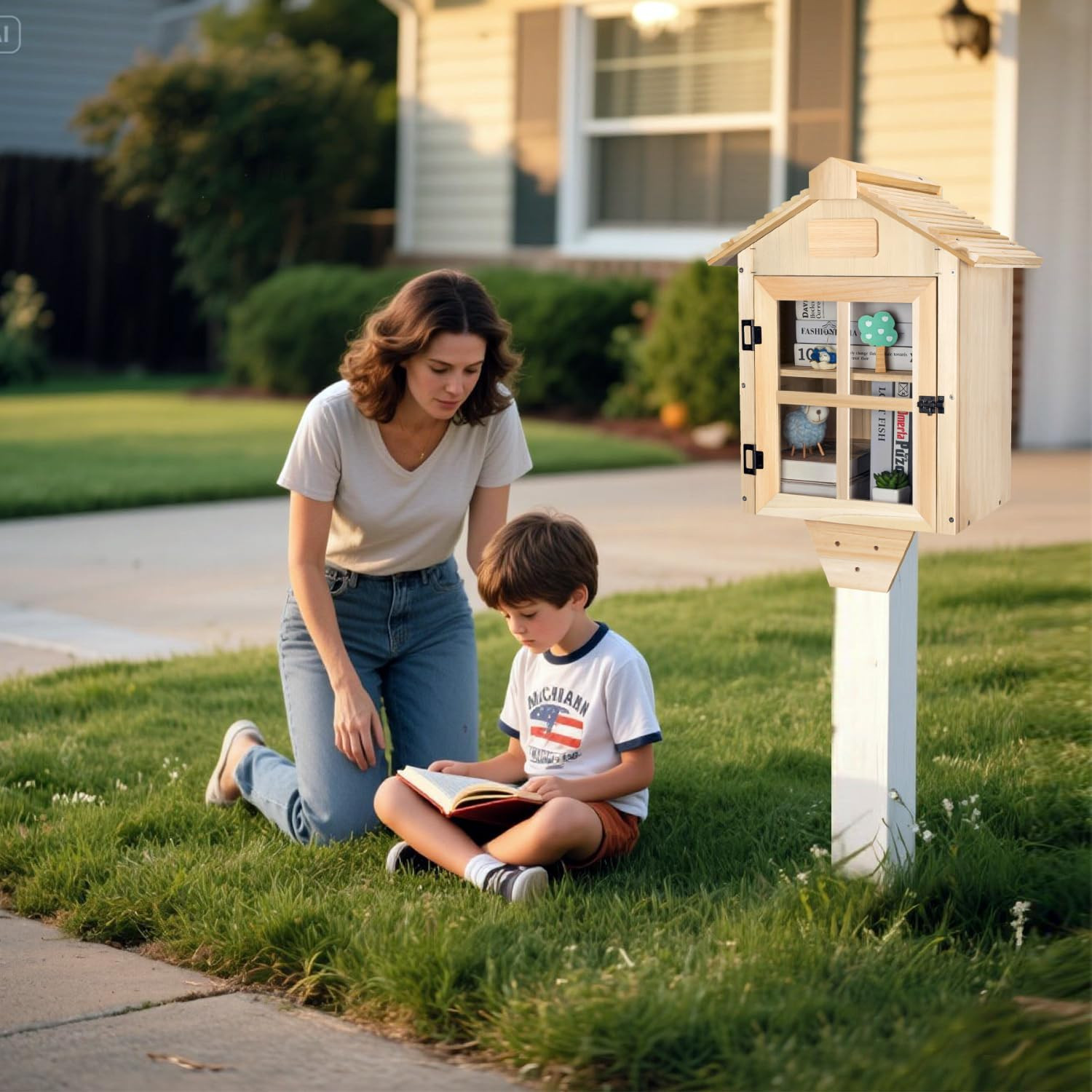 Little Library Box Outdoor Free Library Kit,Double Literature Little Library wit
