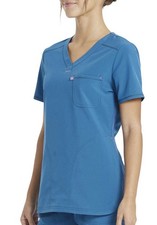 SCRUBSTAR Womens XL Henley Scrub Top Moisture Control 4-Way Stretch Ocean Blue