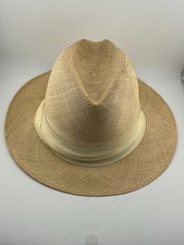 Vintage Genuine Panama Straw Fedora Hat Size 7 1/8 Wide Brim Handmade Ecuador