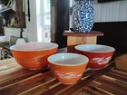Vintage Set Vtg Pyrex Orange Autumn Harvest Wheat Round Mixing Bowls 401 402 403