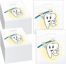 300 Pcs Tooth Merchandise Bags with Handles Plastic Dental Bags for Patients Den