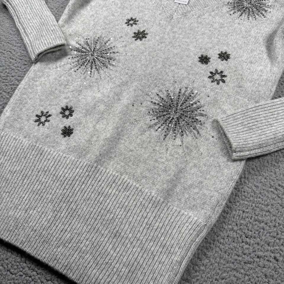 Suéter para mujer WHITE HOUSE BLACK MARKET copo de nieve con cuentas cuello en V túnica nuevo con etiquetas Foto 3 de 4