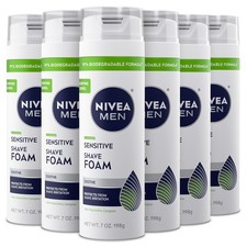NIVEA MEN Sensitive Shave Foam, Soothing Witch Hazel Extracts, 7 Oz, Pack Of 6