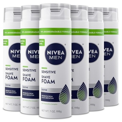 NIVEA MEN Sensitive Shave Foam, Soothing Witch Hazel Extracts, 7 Oz, Pack Of 6