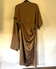 NWT ZARA Brown Satin Asymmetric Ruched Midi Dress Cut Out Side Knot Size L