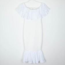 NWT ASOS Womens Eyelet Ruffle Off Shoulder Trumpet Midi Dress Size 0 White Bride