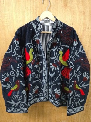 Boho Embroidered Bird & Floral Jacket Ethnic Folk Art Velvet Short Jacket