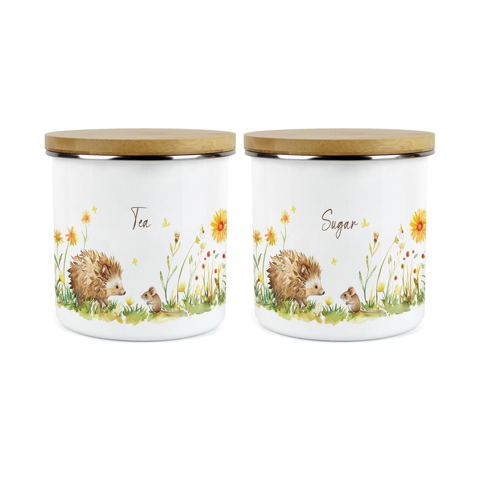 Hedgehog & Mouse Tea and Sugar Canister Set - 1.2L Enamel Kitchen Gifts