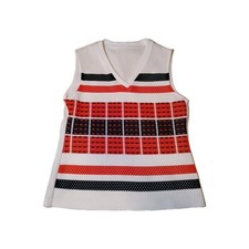 Vintage 1970s Sweater Vest Womens L Large Sleeveless Top Striped NO tags