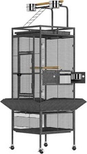 61" Large Bird Cage Playtop Wrought Iron Parrot Cage with Rolling Stand Black