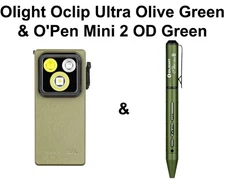 Olight Oclip Ultra Olive Green Clip-On Light & OPen Mini 2 OD Green Pen