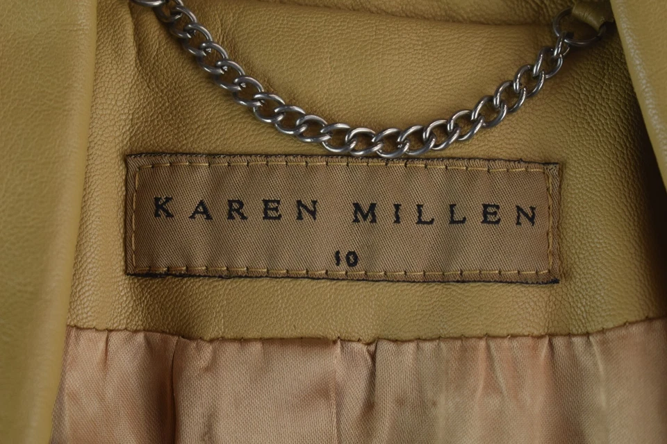 Abrigo KAREN MILLEN Beige Cuero Real Talla Uk 10 Mujer Abotonado Informal Exterior Foto 4 de 4