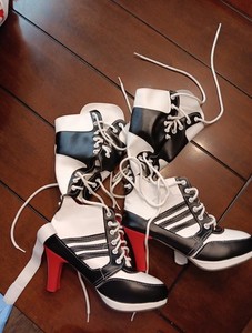 adidas gazelle silver green womens DC Comics New Batman Suicide Squad Harley Quinn Black Shoes Cosplay Boots Female / 29cm