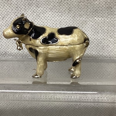 Monet Holstein/Black White Cow Enamel/Goldtone Hinged Trinket Box/Figurine~Jewel