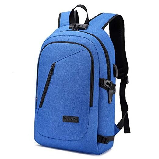 Durable Waterproof 15.6 Inch Anti-Theft Laptop Backpack with USB Port in Blue