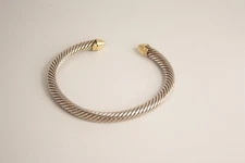 DY Classic Cable Bracelet Sterling Silver with 14K Yellow Gold Domes 5mm