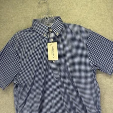 Collars & Co Dress Collar Polo Shirt Mens Small Blue Check Performance Stretch