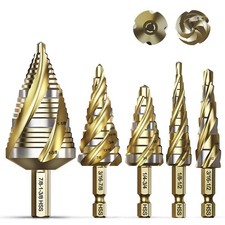 Bestwork Four Spiral Flute Step Drill Bit Set, 5PCS 1/8"-1-3/8" High-Speed... 