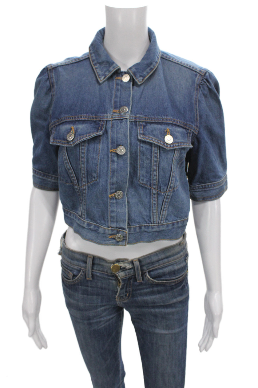 Veronica Beard Women Basic Jacket Blue Cotton Button Short Sleeve Size SFree Shipping in US $100+ Orders | $6.95 Orders Below
