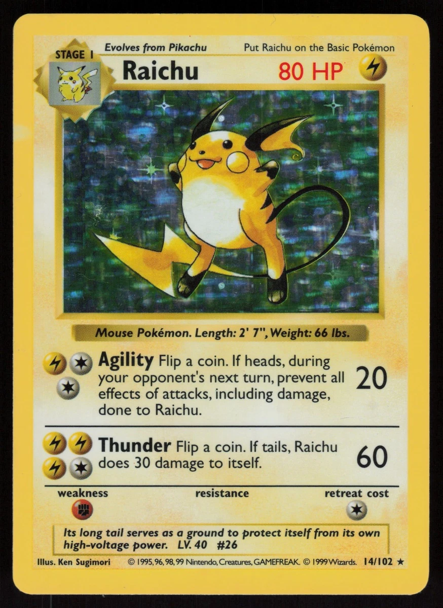 Raichu Pokémon TCG Shadowless Individual Collectible Card Game